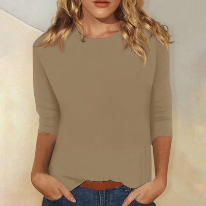 Damen T-Shirt Rundhals Einfarbig Kurzarm