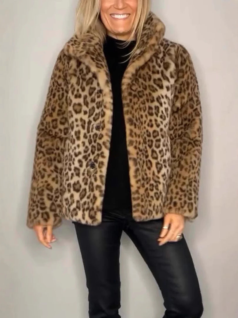 Großer Faux-Fur-Mantel Tierdruck Übergröße Offen