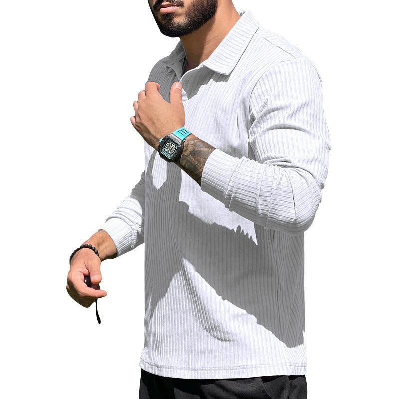 Herren Langarm Polo Sportlich Rippstruktur Modern