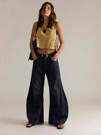 Damen Jeans Weite Bein Overdye Blau