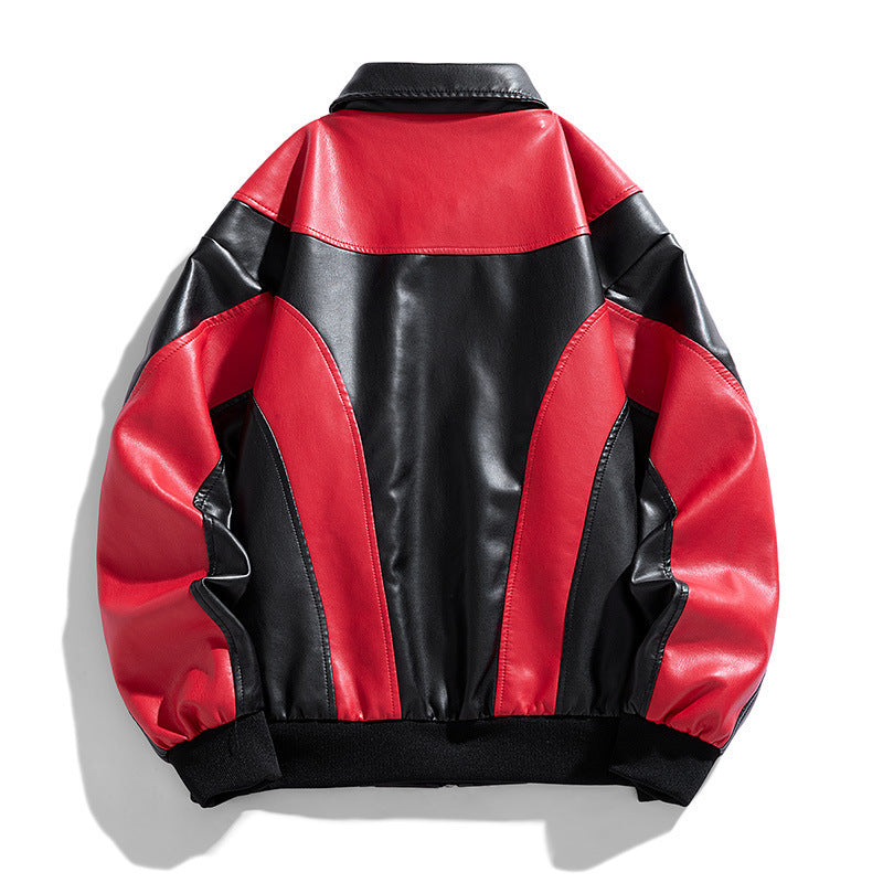 Herren Lederjacke Modern Sportlich Kontrast Details