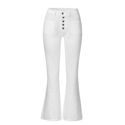 Damen Highwaist Jeans Flared mit Nieten und Dekoration