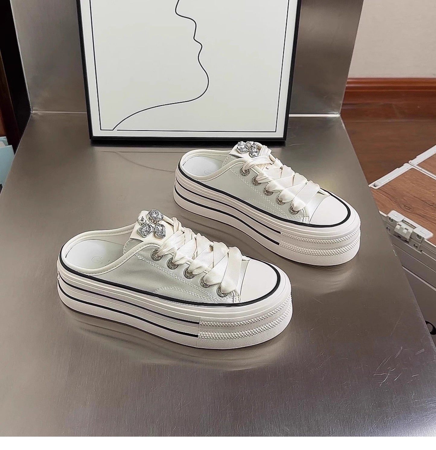 Damen Plateau Sneaker Glänzend Schnürsenkel Modern