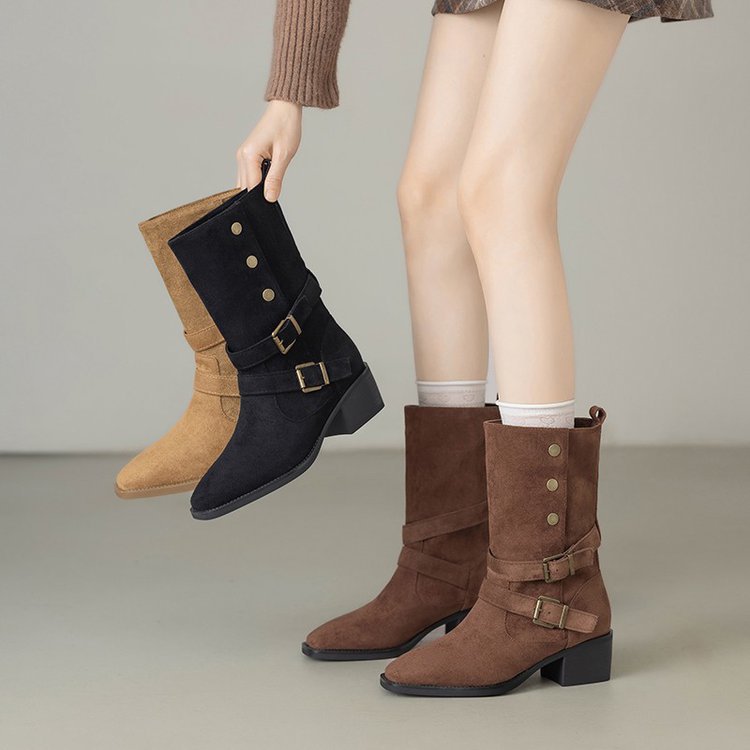 Damen Stiefeletten Robust mit Blockabsatz und verstellbaren Riemen Modern - BerlinGlamour