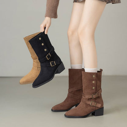 Damen Stiefeletten Robust mit Blockabsatz und verstellbaren Riemen Modern - BerlinGlamour