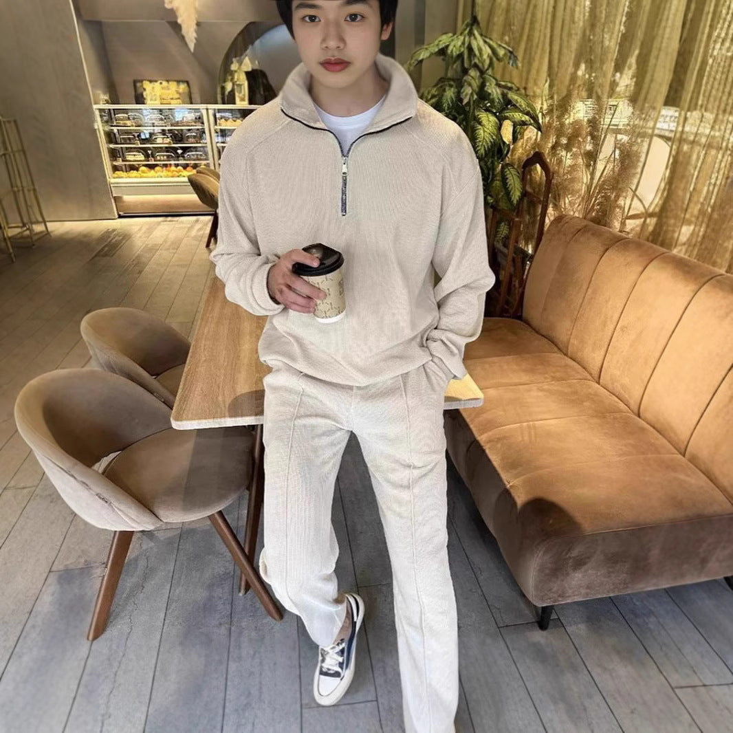 Herren Fleece Pullover Langarm Modern Kurzreißverschluss