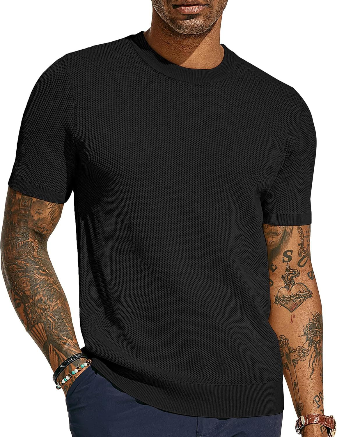 Herren Strickshirt Leicht Luftig Netzstruktur Sommer