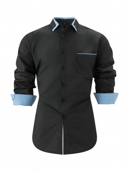 Herren Langarmhemd mit Kontrastdetails Modern Stylish