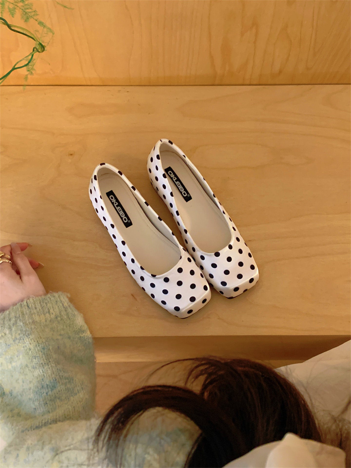 Damen Ballerinas mit Punkten Komfort Innenfutter Schwarz
