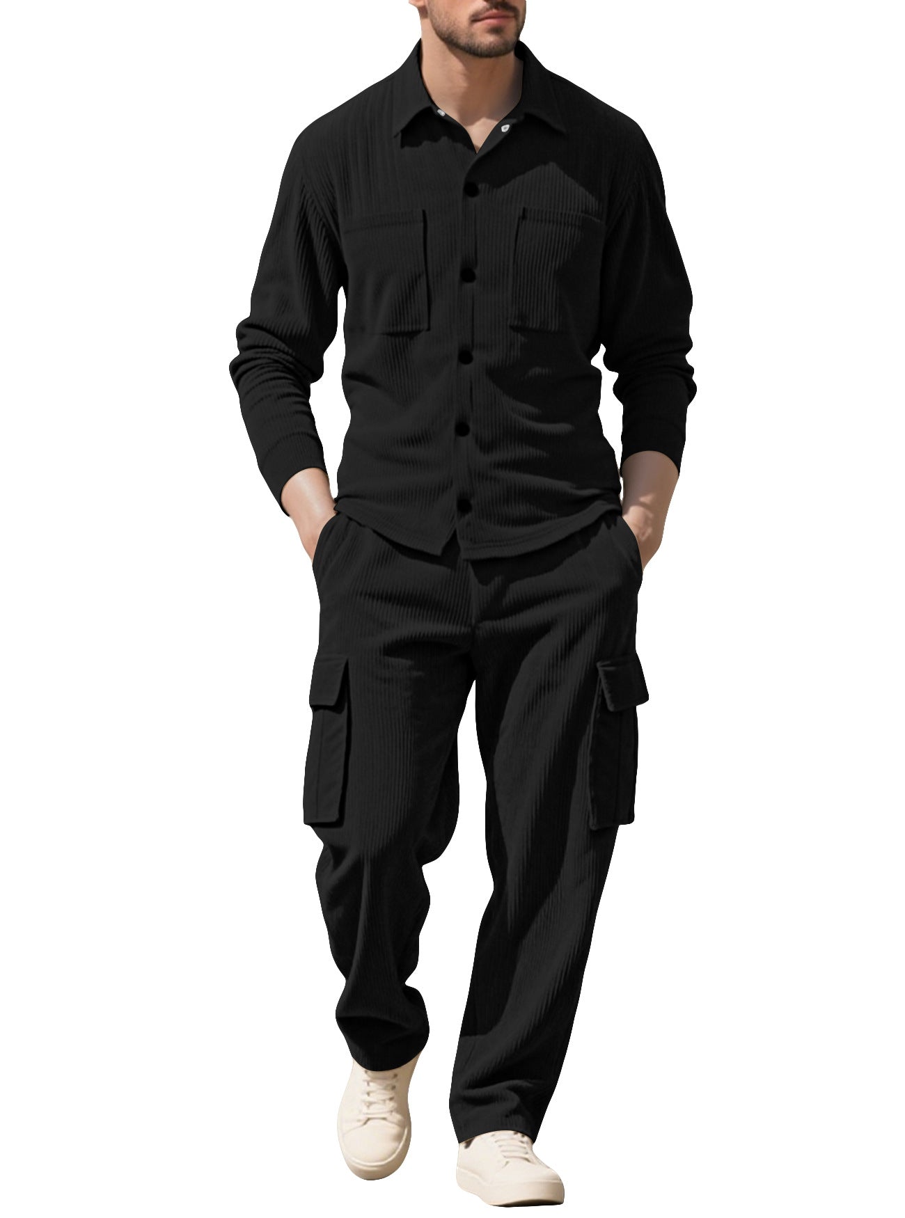 Herren Cargo-Set Strukturiert Jacke Hose Outdoor