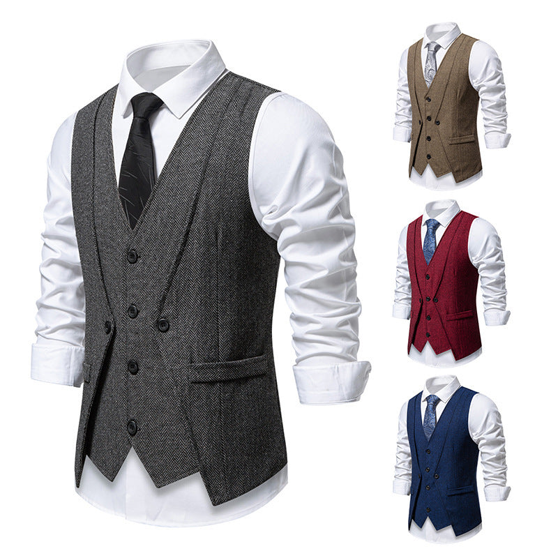 Herren Anzugweste Elegante Herringbone Optik Mit Taschen - BerlinGlamour