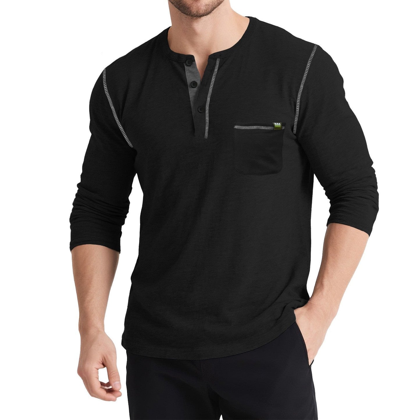 Herren T-Shirt Langarm Knopfleiste Berlin Style
