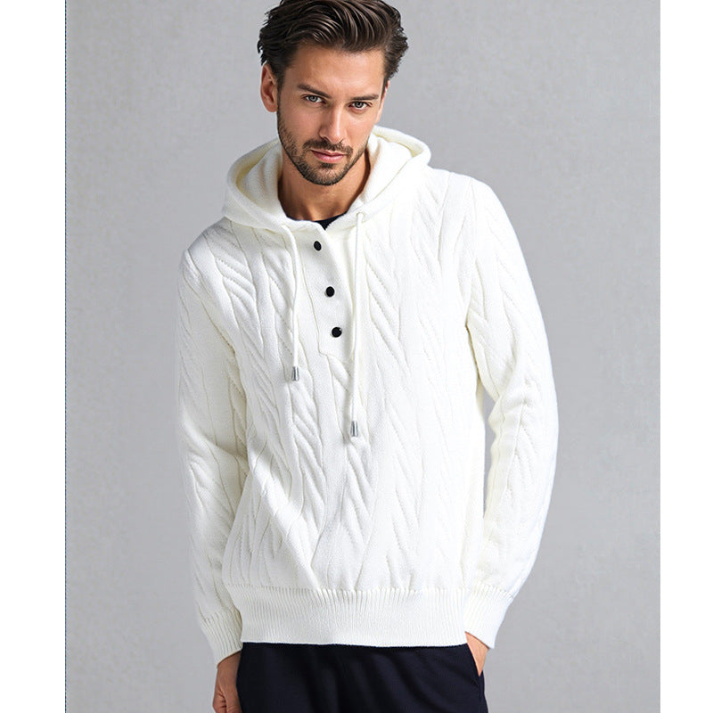 Herren Strickpullover Kapuze Zopfmuster Winter