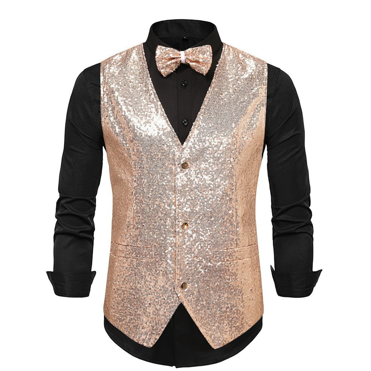 Herren Paillettenweste Glitzer mit Fliegenband Elegant