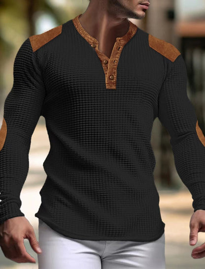 Herren Langarmshirt Modern mit Kontraststreifen und Strukturoptik