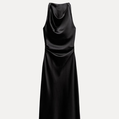 Damen Maxikleid Satin Elegant Rückenausschnitt Tief - BerlinGlamour