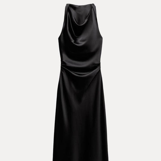 Damen Maxikleid Satin Elegant Rückenausschnitt Tief - BerlinGlamour