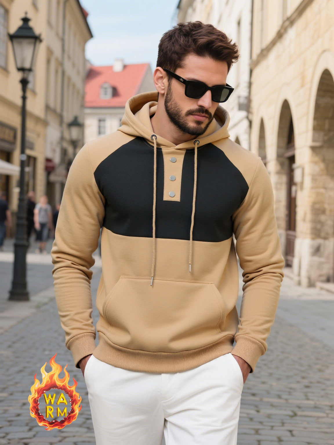 Herren Kapuzenpullover Modern Strukturiert Knopf Detail