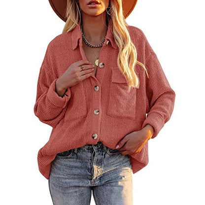 Damen Strickjacke Lässig mit Knöpfen und Taschen