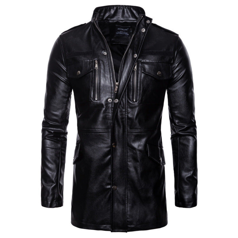 Ledermantel Herren Lang Asymmetrisch Schwarz - BerlinGlamour