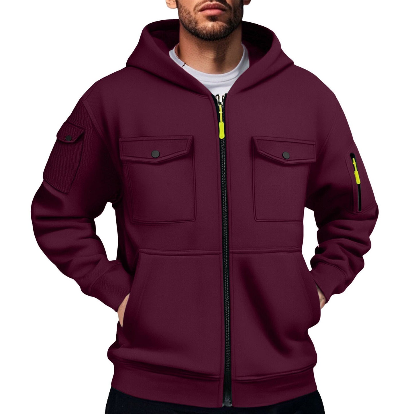 Herren Kapuzenjacke Vieltaschig Praktisch Wasserabweisend