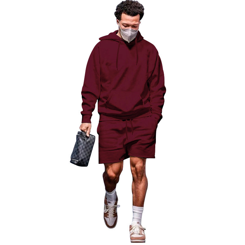 Herren Sportset Hoodie Shorts atmungsaktiv mit Taschen