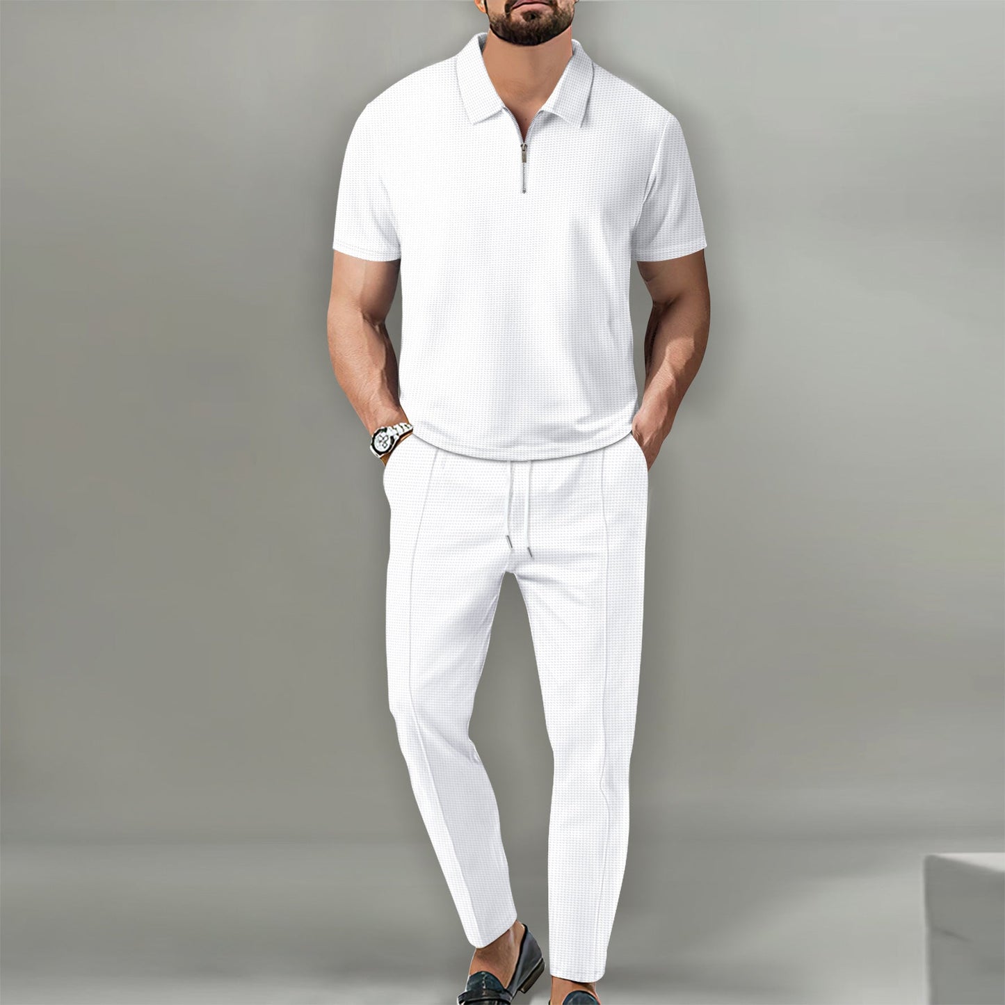 Herren Sportset Polo Jogger Elegant Reißverschluss