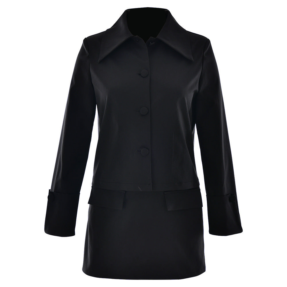 Modische Damen Kurzjacke Übergroßer Kragen Metallic Knöpfe