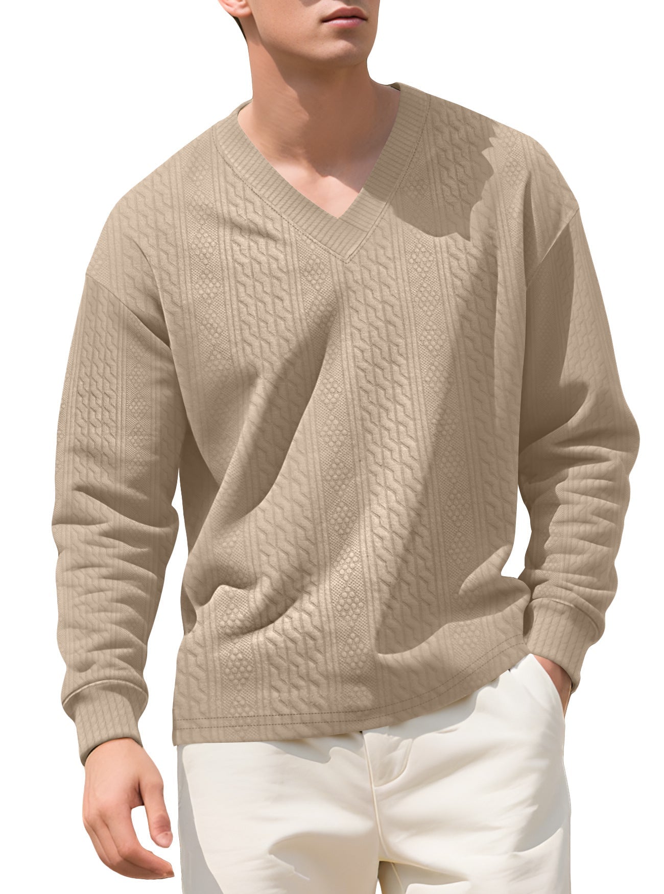 Herren Pullover Strick V-Ausschnitt Struktur Optik