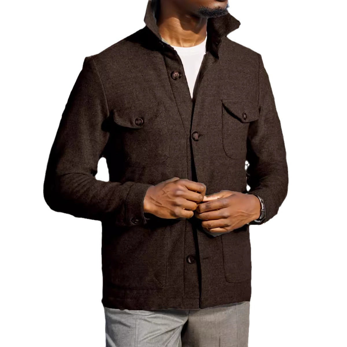 Herren Jacke Stehkragen Utility Style Praktisch
