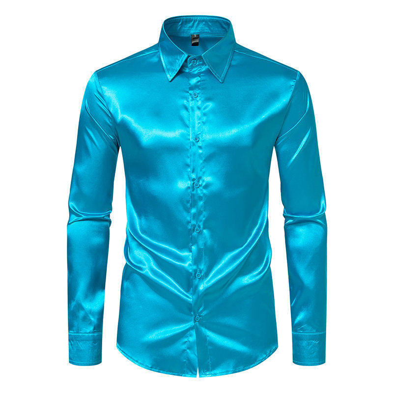 Herren Hemd Langarm Satin Elegantes Knopfmuster