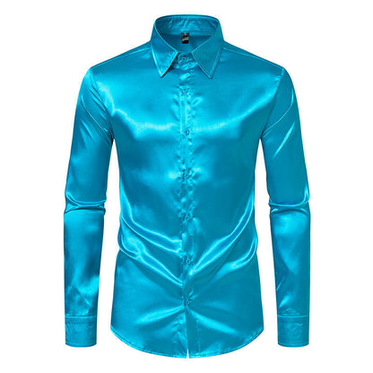 Herren Hemd Langarm Satin Elegantes Knopfmuster