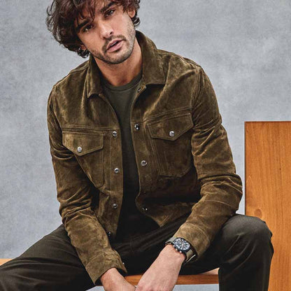Herren Lederjacke Wildleder mit Brusttaschen Größe XL