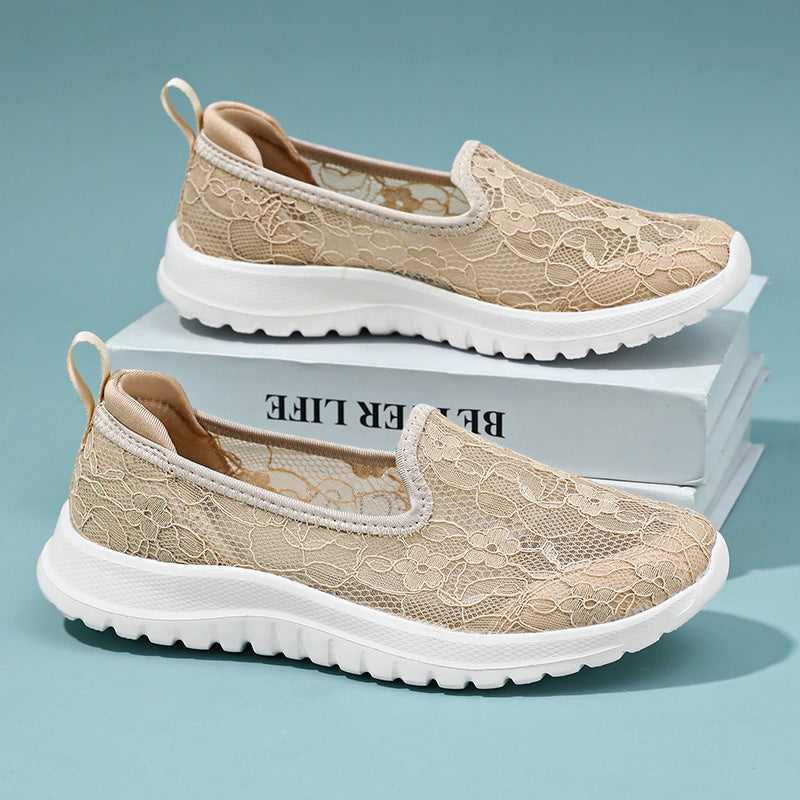 Damen Sneaker Slip-On Weich mit Spitze und Dämpfung