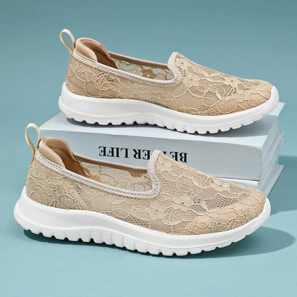Damen Sneaker Slip-On Weich mit Spitze und Dämpfung
