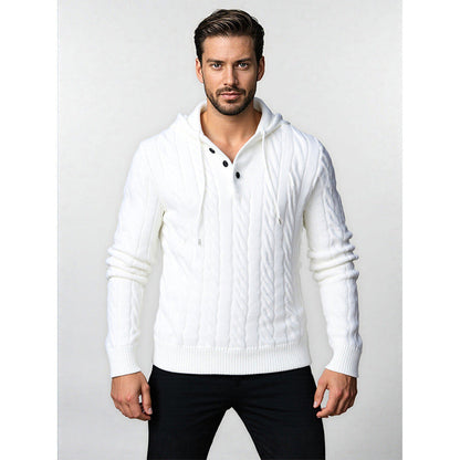 Herren Strickpullover Kapuze Modern Knopfdesign