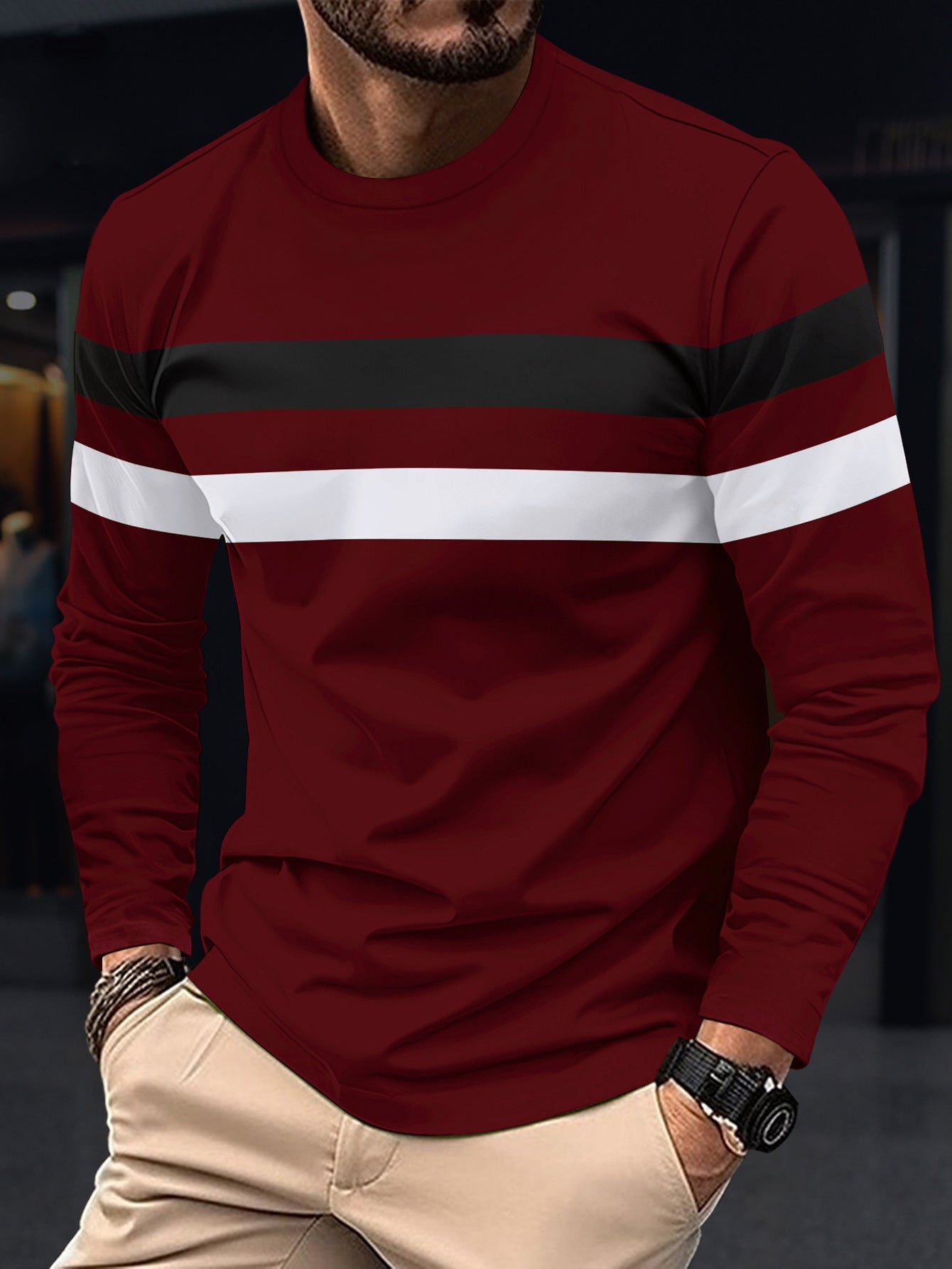 Herren Langarmshirt Sportlich Streifen Modern