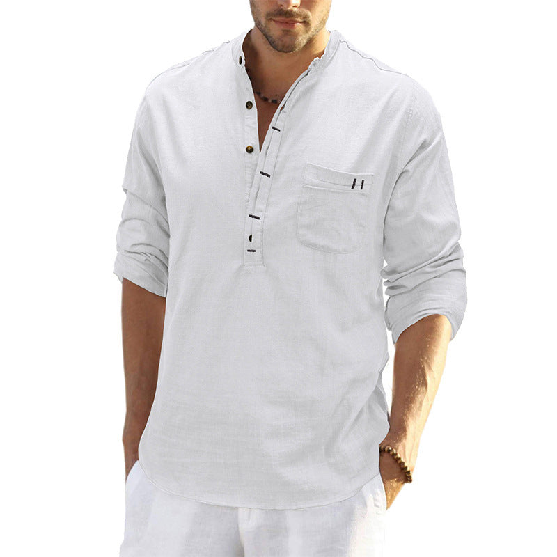 Herren Langarmhemd Stehkragen Modern Slim Fit