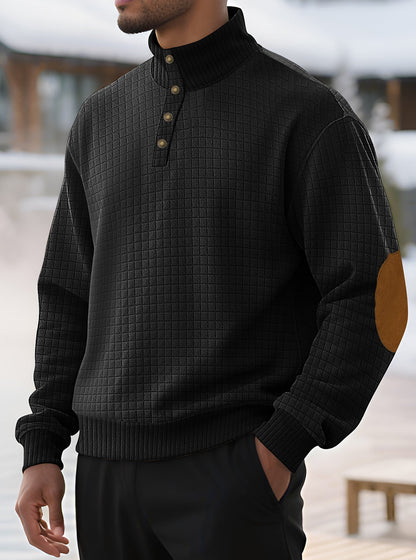 Herren Pullover Stehkragen Modern Strukturiert Knopfverschluss