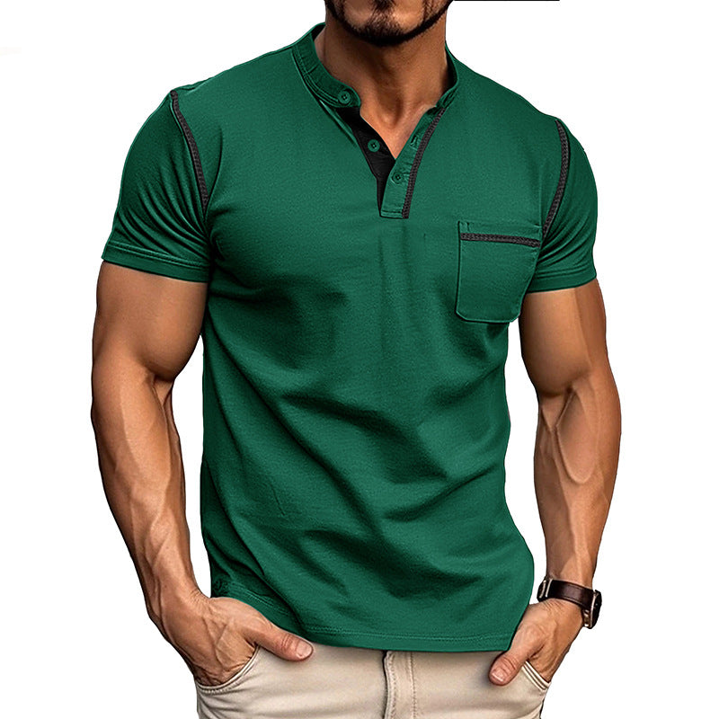 Herren Polohemd Modern mit Brusttasche und Henley Kragen