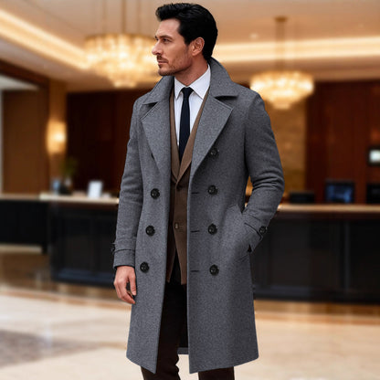 Herren Wollmantel Doppelreihig Elegant Schwarz - BerlinGlamour