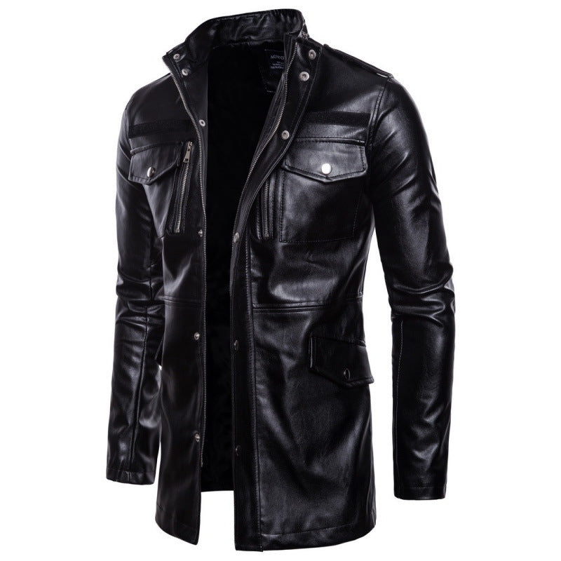 Leder-Trenchcoat Herren Modern mit Taschen und Doppelreißverschluss - BerlinGlamour