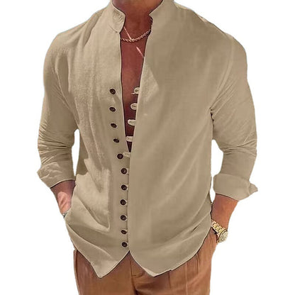 Herren Langarmhemd Modern mit Knopfleiste und Stehkragen