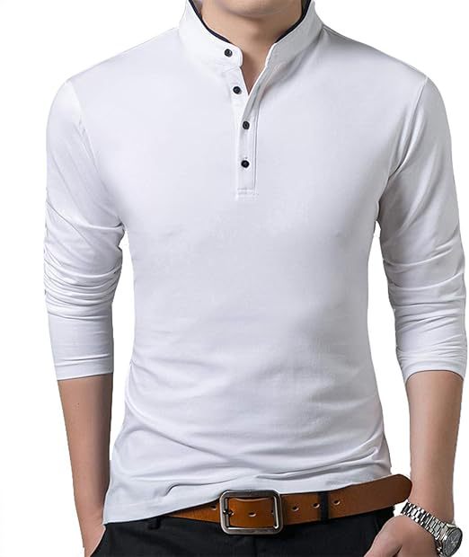 Herren Langarmshirt Modern mit Knopfleiste und Kragen