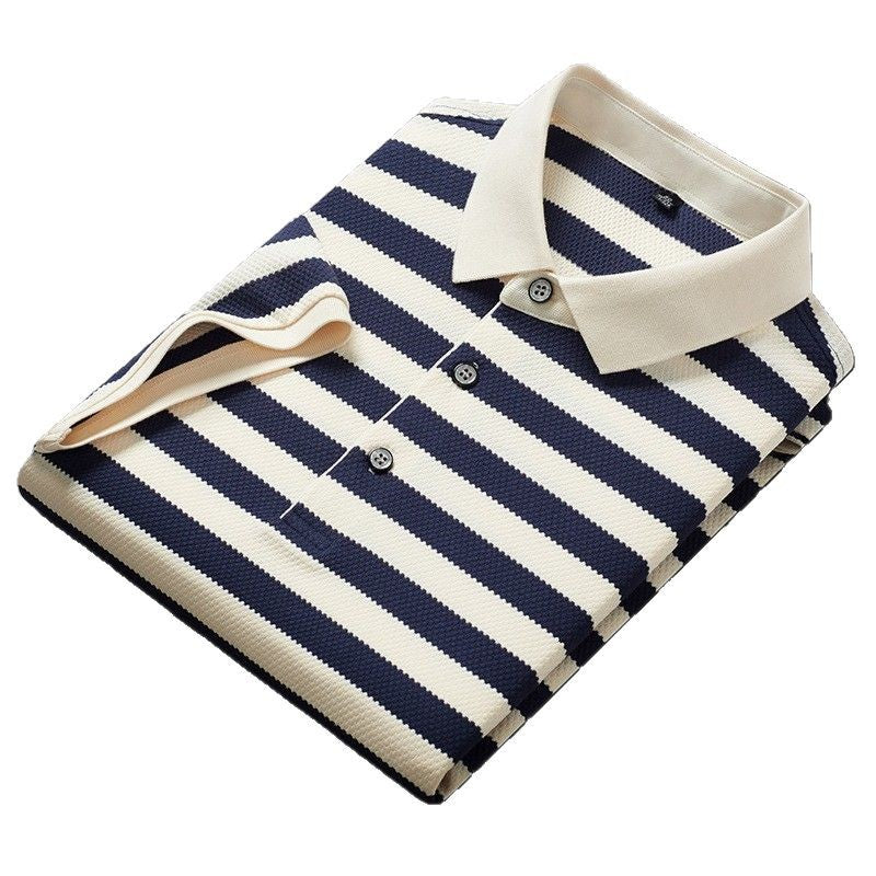 Herren Poloshirt Streifenmuster Modern mit Knöpfen