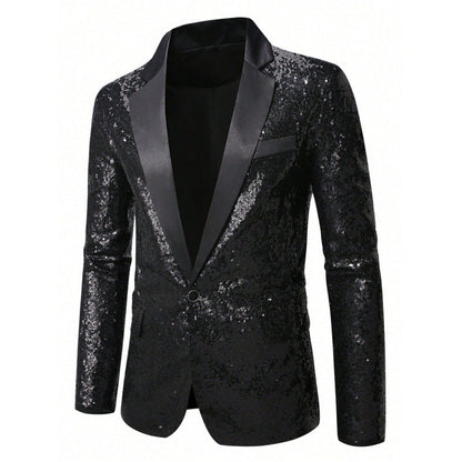 Herren Anzug Blazer Pailletten Glamour Schwarz - BerlinGlamour