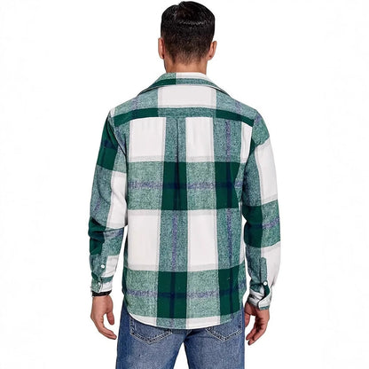 Herren Flanellhemd Kariert mit Doppelbrusttasche Modern