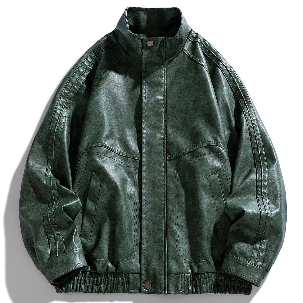 Herren Lederjacke Oversized Modern mit Taschen Schwarz