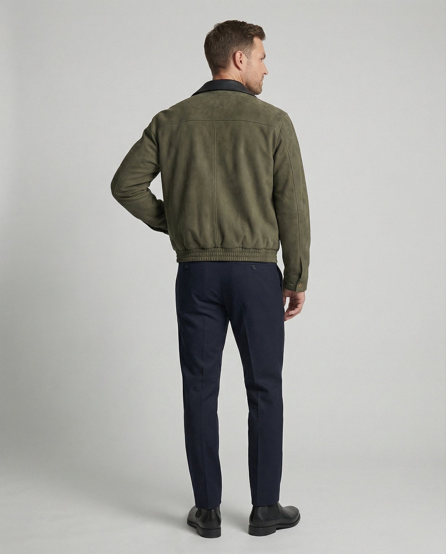 Herren Lederjacke Kastig Moderne mit Kunstlederkragen
