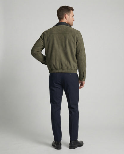 Herren Lederjacke Kastig Moderne mit Kunstlederkragen